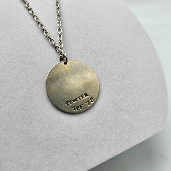 Vintage Pewter Sun Pendant Necklace 24" Chain Sunburst Design JPF 78 Unisex Jewe - Picture 4 of 7